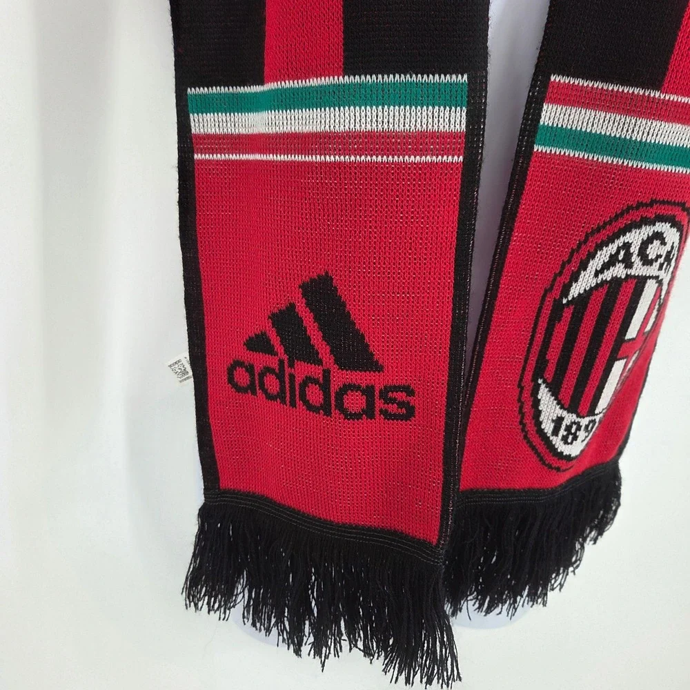 Adidas AC Milan Soccer Scarf Red Black Checkered Striped W38585 AZ4001